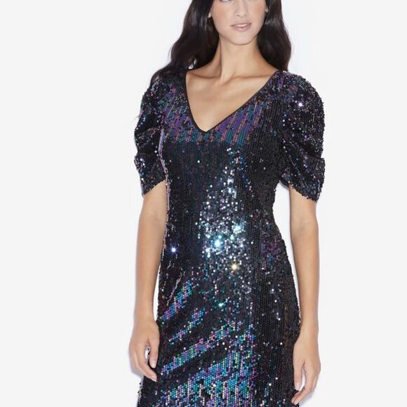 ARMANI EXCHANGE SEQUIN-STUDDED V-NECK DRESS SIZE 4 - Picture 1 of 16